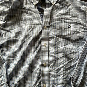 Gray, white and blue checkered chase dress shirt